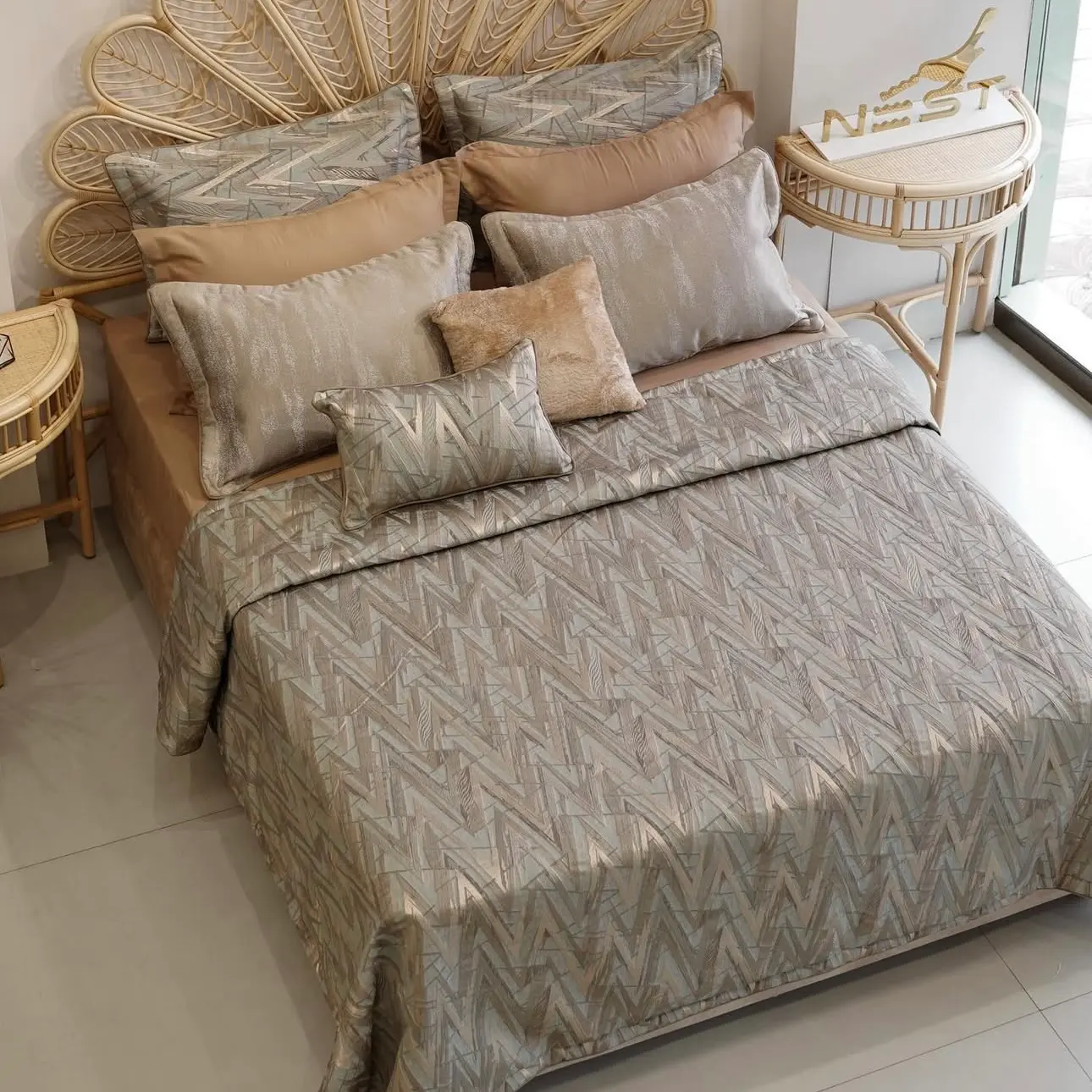 IMG_E1618 سرویس لحاف روتختی سیلوانا برند ازدیلیم دونفره 10 تیکه رنگ سبز